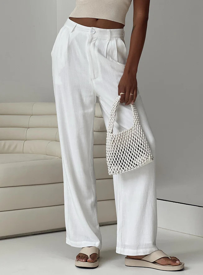 Brenda Linen Blend Pants White | Princess Polly US