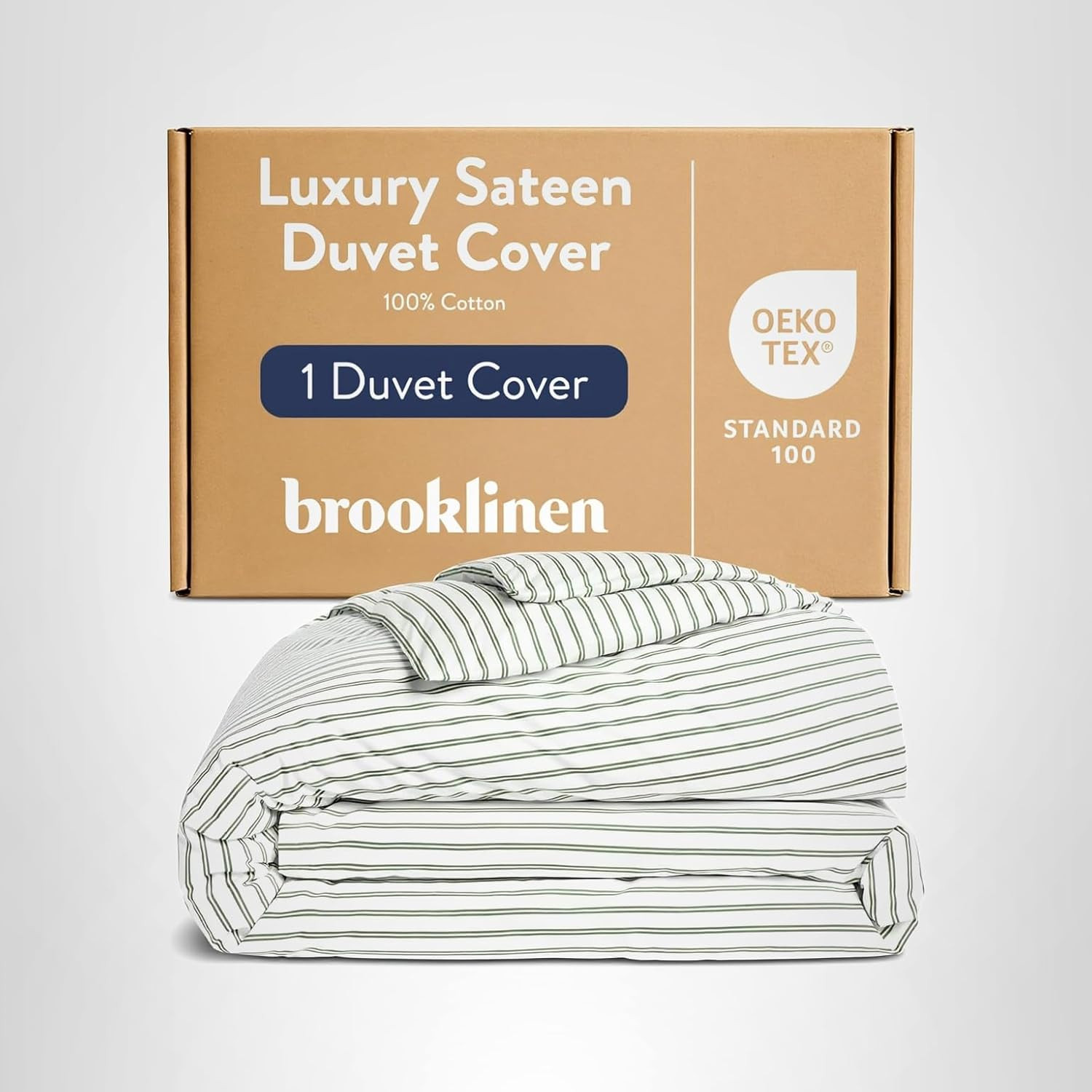 Brooklinen Luxury Sateen Duvet Cover - 100% Cotton, King/California King Size in Green Tandem Str... | Amazon (US)