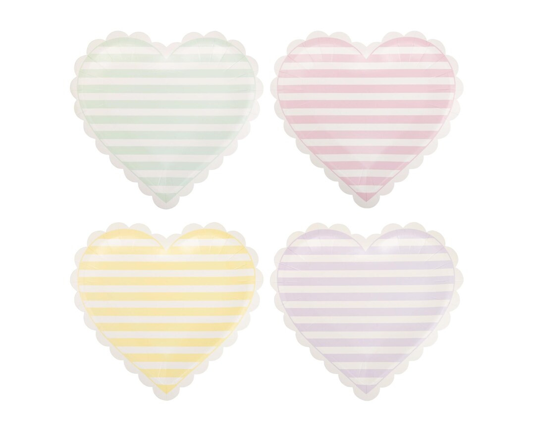 Striped Heart Plates Pastel Valentine's Day Party, Sweetheart Birthday Decorations, Pastel Heart ... | Etsy (US)