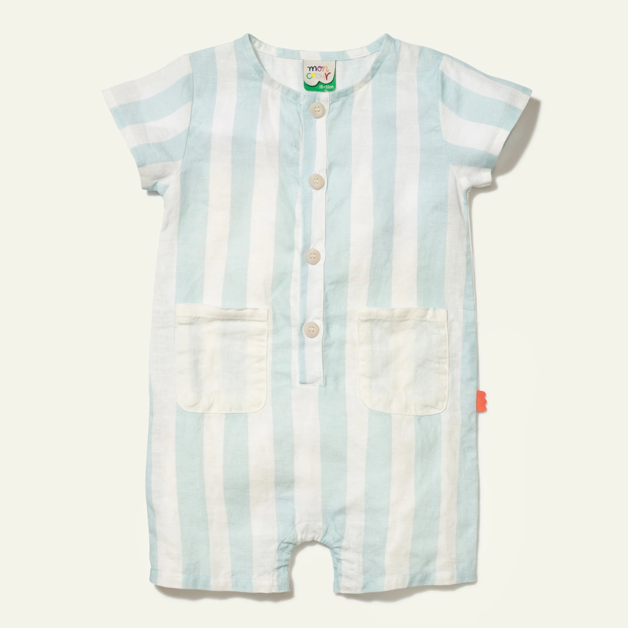 Linen Cabana Stripe Pocket Baby Romper | Mon Coeur