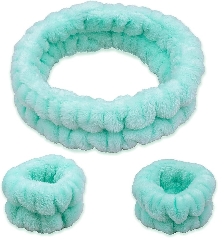 FROG SAC Mint Spa Headband for Washing Face and Matching Wristbands, Teen Girls Fuzzy Skincare He... | Amazon (US)