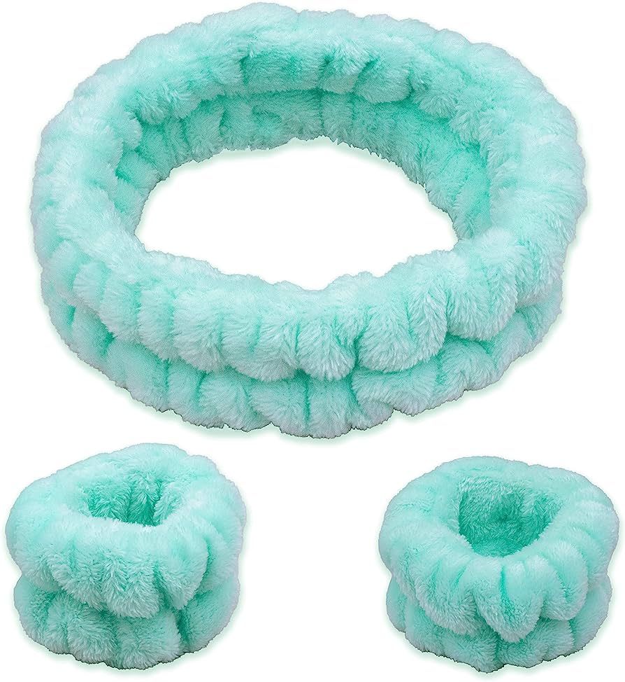 FROG SAC Mint Spa Headband for Washing Face and Matching Wristbands, Teen Girls Fuzzy Skincare He... | Amazon (US)