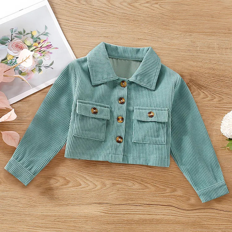 Toddler Girl Lapel Collar Button Design Pocket Pink Ribbed Jacket Coat | PatPat