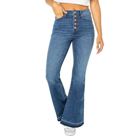 Celebrity Pink Women s Exposed Button Flare Jeans | Walmart (US)