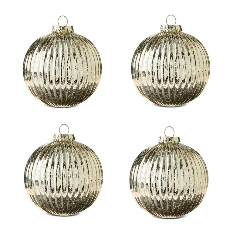 4-Count Gold Vintage-Style Shatterproof Christmas Ornaments, 5.9 in, by Holiday Time | Walmart (US)
