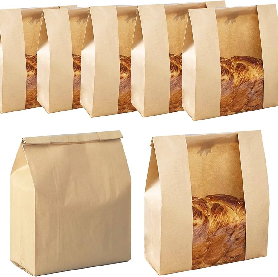 100 Pack Paper Bread Bags with Window Bread Bags for Homemade Bread Kraft Paper Bakery Bags Bread... | Amazon (US)