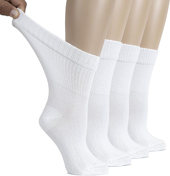 Hugh Ugoli Women's Cotton Diabetic Crew Socks, Wide, Thin, Loose Fit and Stretchy, Seamless Toe &... | Amazon (US)