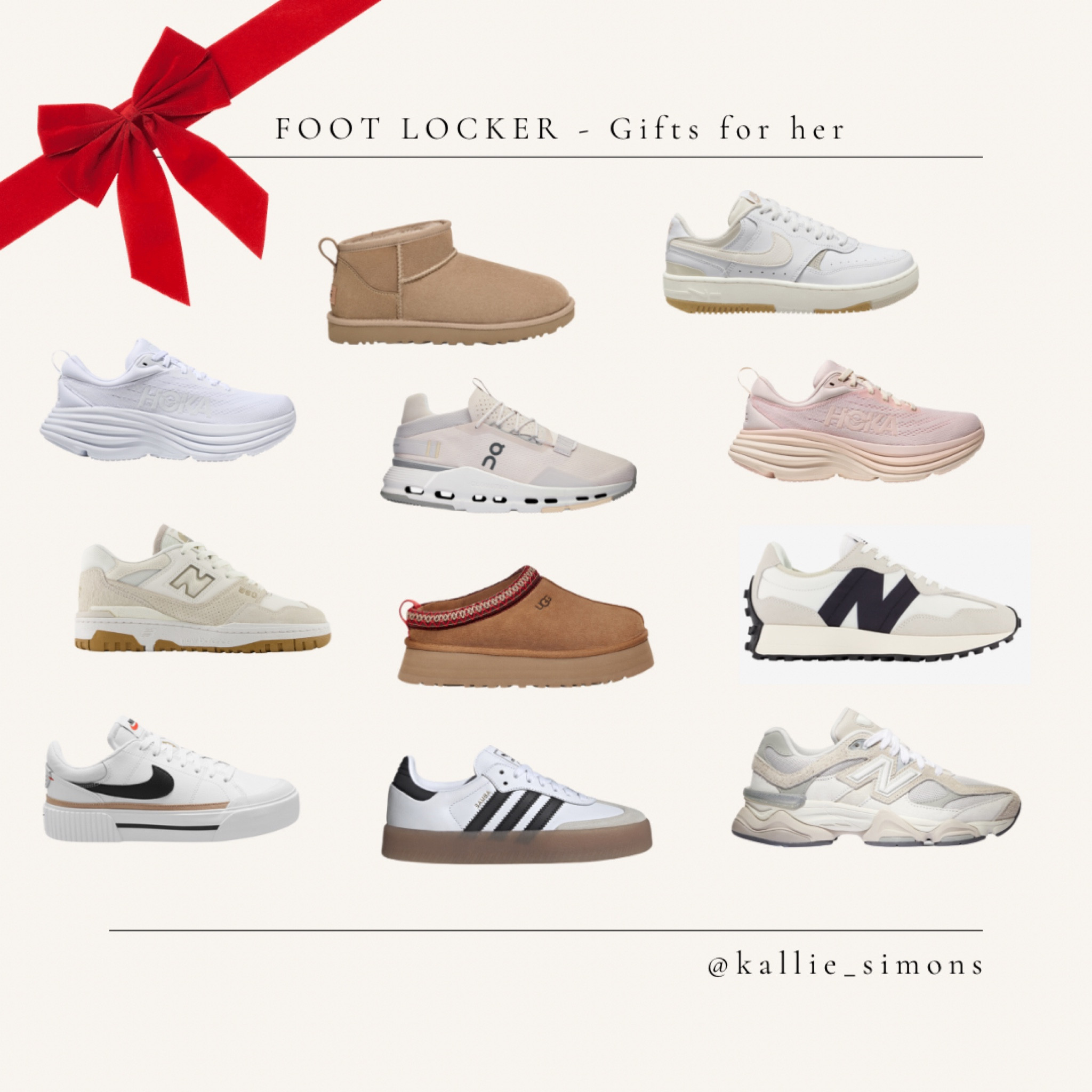 Gifts for her 
Foot locker deals 
Christmas wishlist 
New balance 
Uggs 
Adidas 
Sambas 
Hokas 
On cloud 
Nike 
Shoe crush 
Gift guide for her 
Shoes she will love 

#LTKShoeCrush #LTKCyberWeek #LTKGiftGuide
