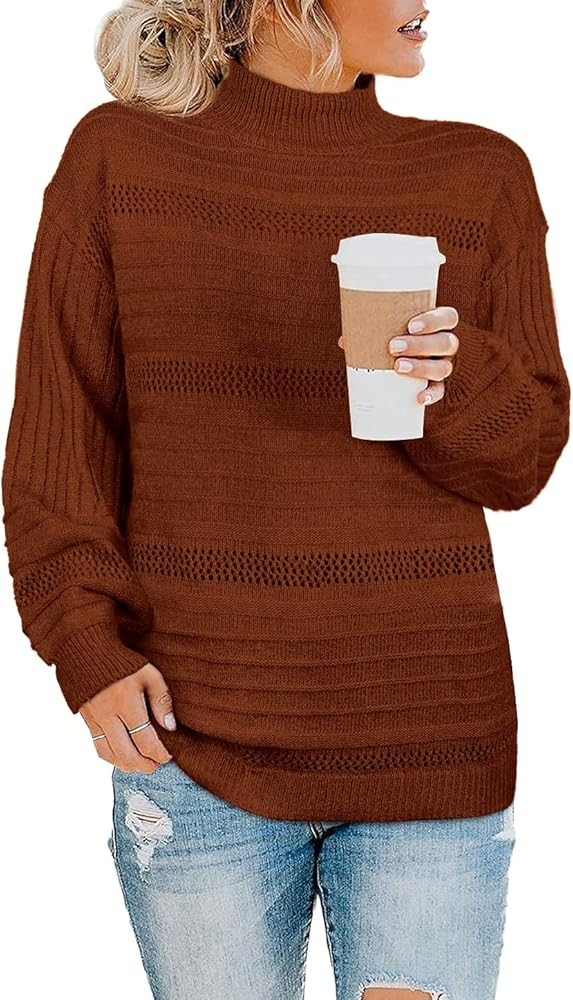 WEESO Turtleneck Sweater Women Fitted Knit Casual Jumper Tops | Amazon (US)