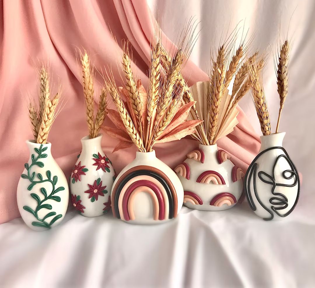 Retro Eclectic Desert Bud Vase/ Cute Ceramic Vase/ Rainbow Pot - Etsy | Etsy (US)
