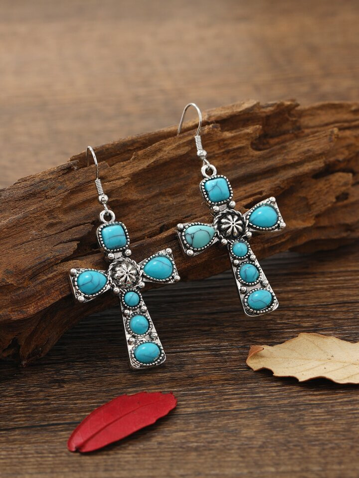 Turquoise Cross Decor Drop Earrings | SHEIN
