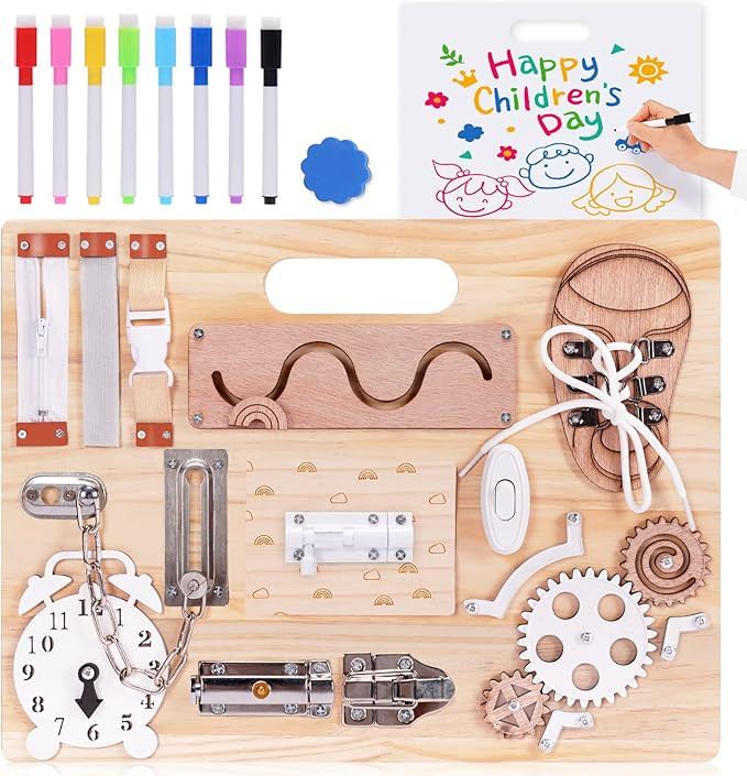 Montessori Busy Board for Toddlers Blackboard with 8 Maker and Eraser Wooden Montessori Toys for ... | Amazon (US)