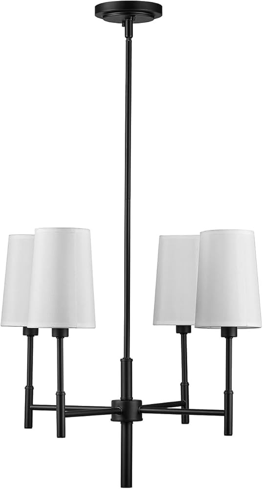 Globe Electric 61254 Ronnie 4-Light Chandelier, Matte Black, White Fabric Shade, Bulb Not Included | Amazon (US)