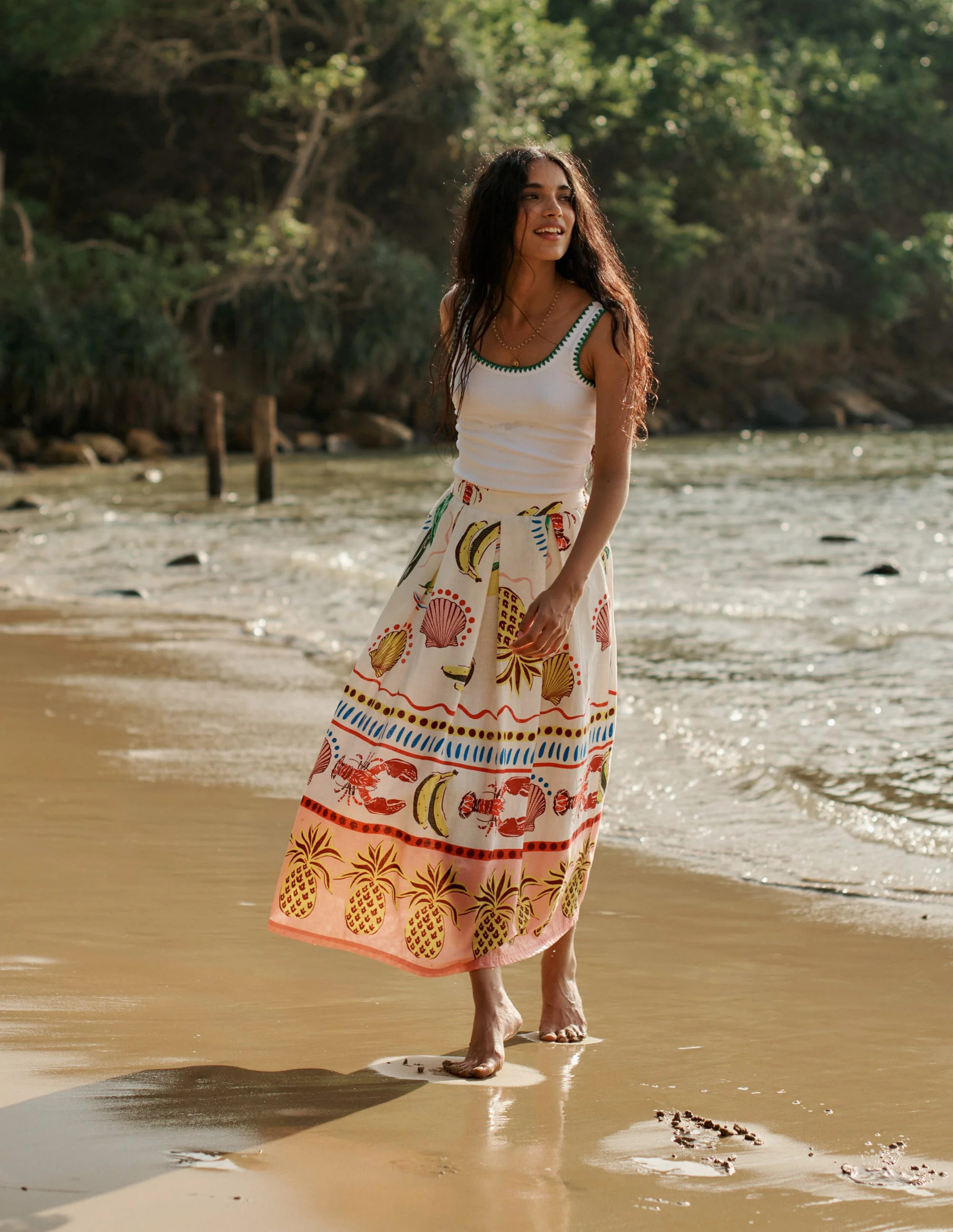 Verity Linen Midi Skirt-Multi, Tropical Bonanza | Boden (US)