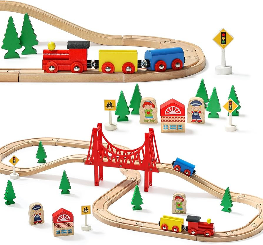 SainSmart Jr. Wooden Train Set - Interactive Police Playset for Kids | Building Toy with Train, F... | Amazon (US)