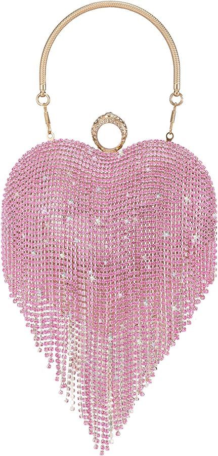 SWEETV Womens Rhinestone Heart Purse,Sparkly Evening Clutch Bag for Formal/Wedding/Cocktail/Prom/... | Amazon (US)