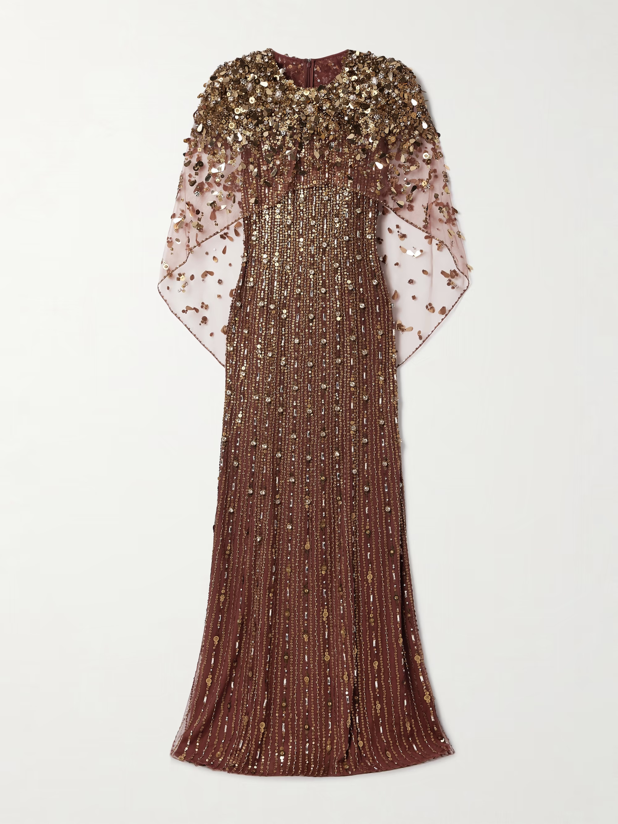 Nettie cape-effect embellished sequined tulle gown | NET-A-PORTER (US)