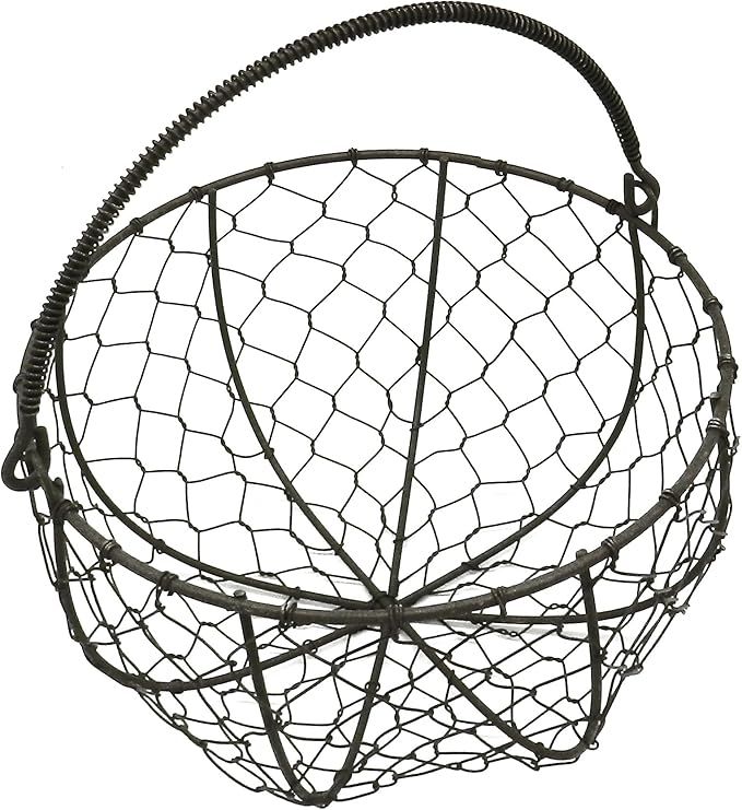CVHOMEDECO. Round Metal Wire Egg Basket Wire Gathering Basket with Handle Country Vintage Style S... | Amazon (US)