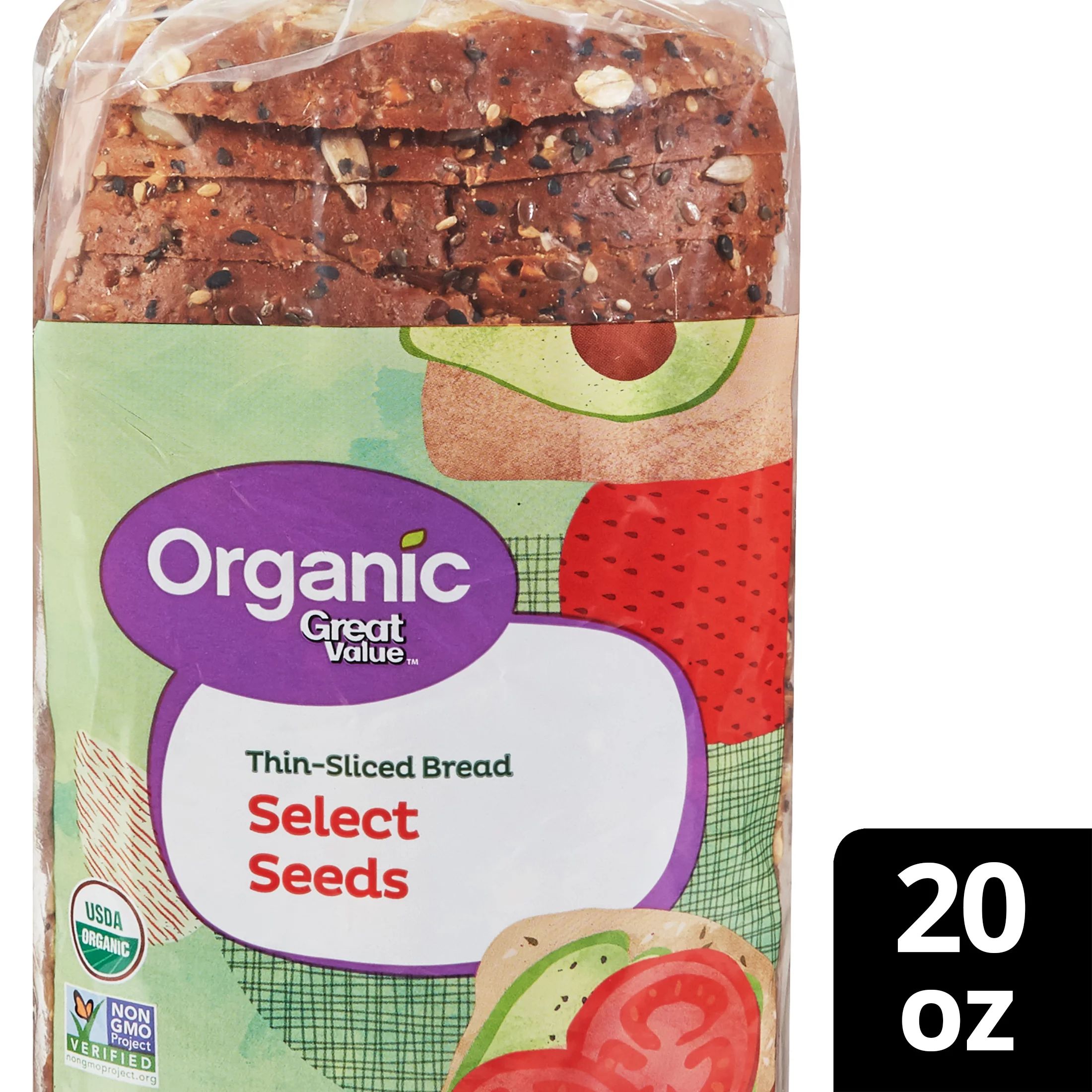 Great Value Organic Thin-Sliced Select Seeds Bread, 20 oz | Walmart (US)