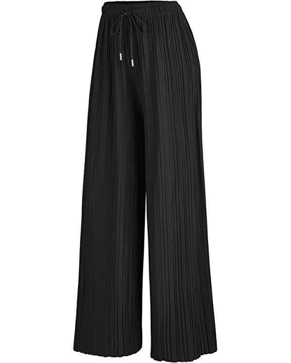 Lock and Love Women's Ankle/Maxi Pleated Wide Leg Palazzo Pants with Drawstring/Elastic Band | Amazon (US)