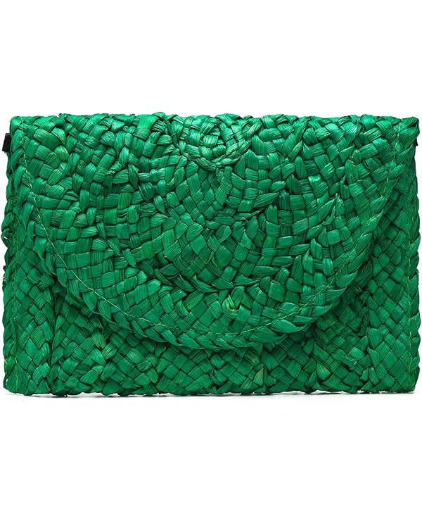 Women Straw Clutch Summer Straw Beach Bag Woven Evening Purse Envelope Handbag Khaki Wallet Purse | Amazon (US)