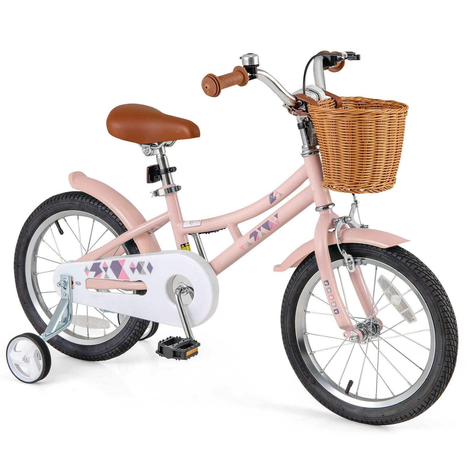 Slickblue 12/14/16/18-Inch Retro Kids Bike with Basket Bell Handbrake and Coaster Brake Pink Bicycle for Outdoor Pavement Use one_size | Lowe's
