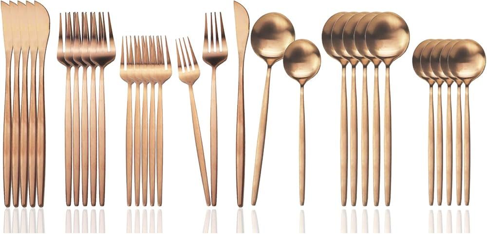 JASHII Flatware Silverware Set Stainless Steel Satin Finish Cutlery Set Service for 6, 30-Piece S... | Amazon (US)