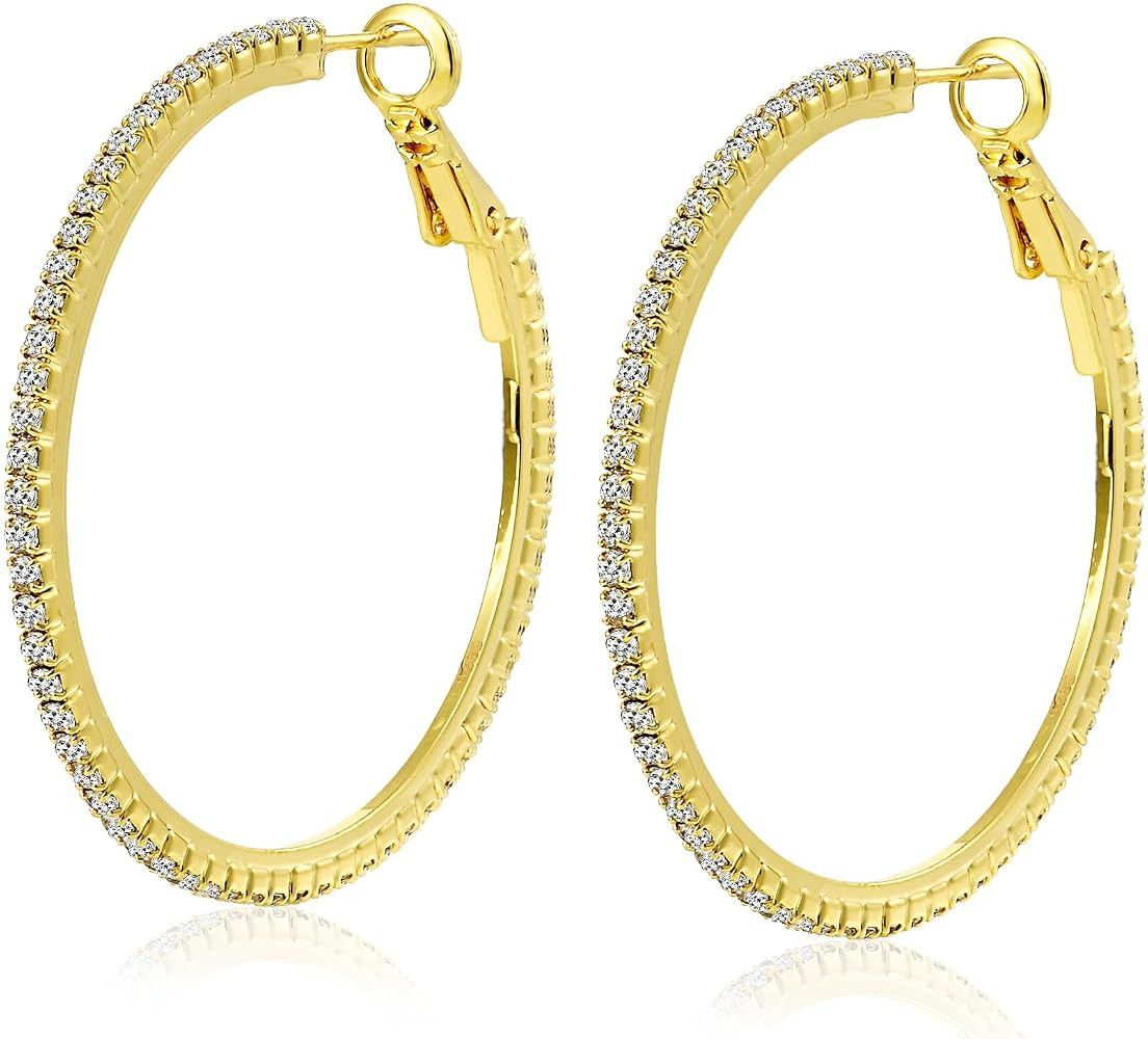 Gold Hoop Earrings for Women Hypoallergenic Sterling Silver Post Lightweight Hoops Jewelry 20mm-7... | Amazon (US)