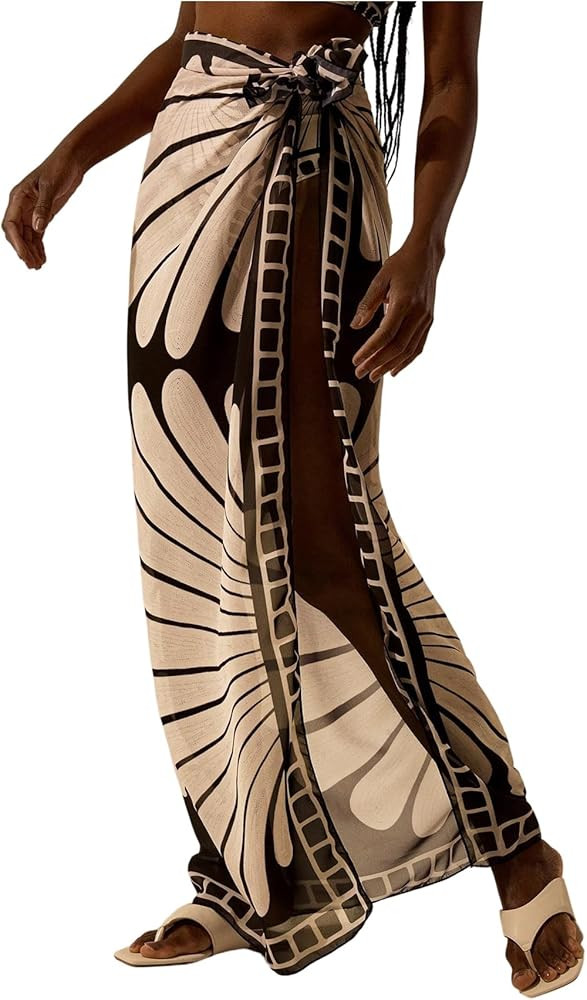 GORGLITTER Women's Floral Print Beach Sarong Coverups Skirts Mesh Swim Sarong Wraps Bikini Swimsu... | Amazon (US)