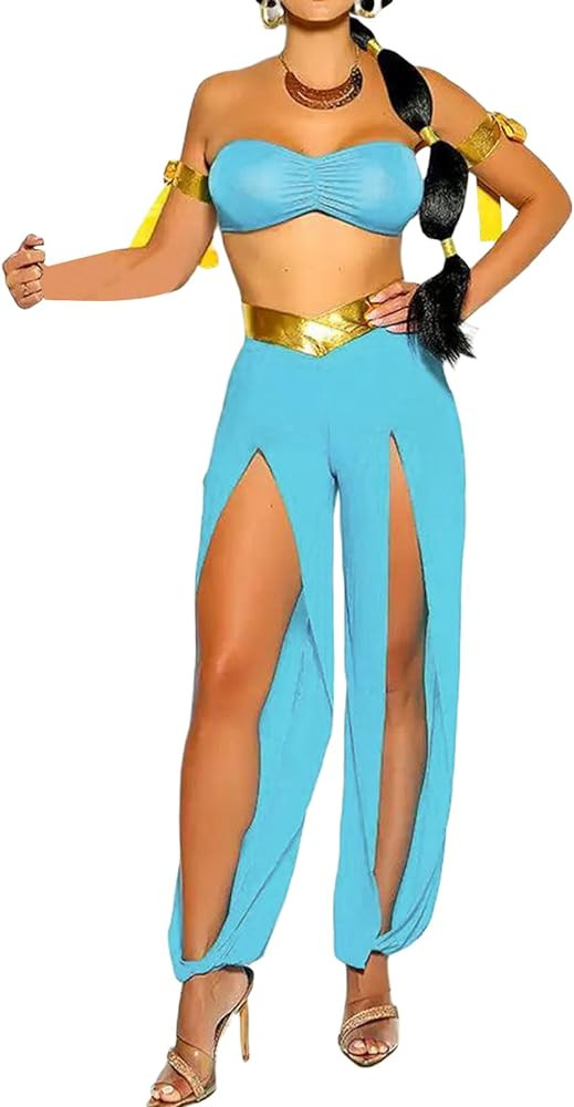FEORJGP Women Halloween Arabian Princess Cosplay Costume 3 Piece Jasmine Deluxe Adult Costume Hal... | Amazon (US)