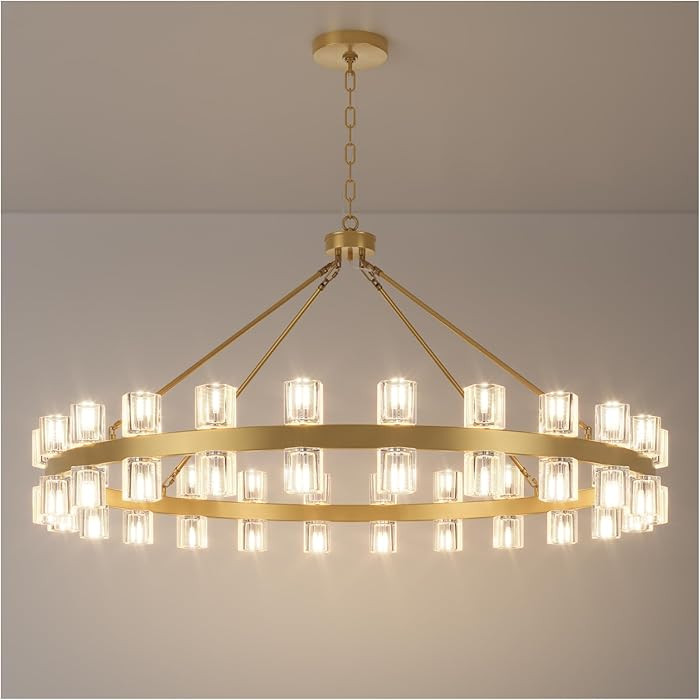 48 Inch Gold Wagon Wheel Chandelier with Crystal Shade, 48 Lights, Modern Farmhouse Style, Ideal ... | Amazon (US)