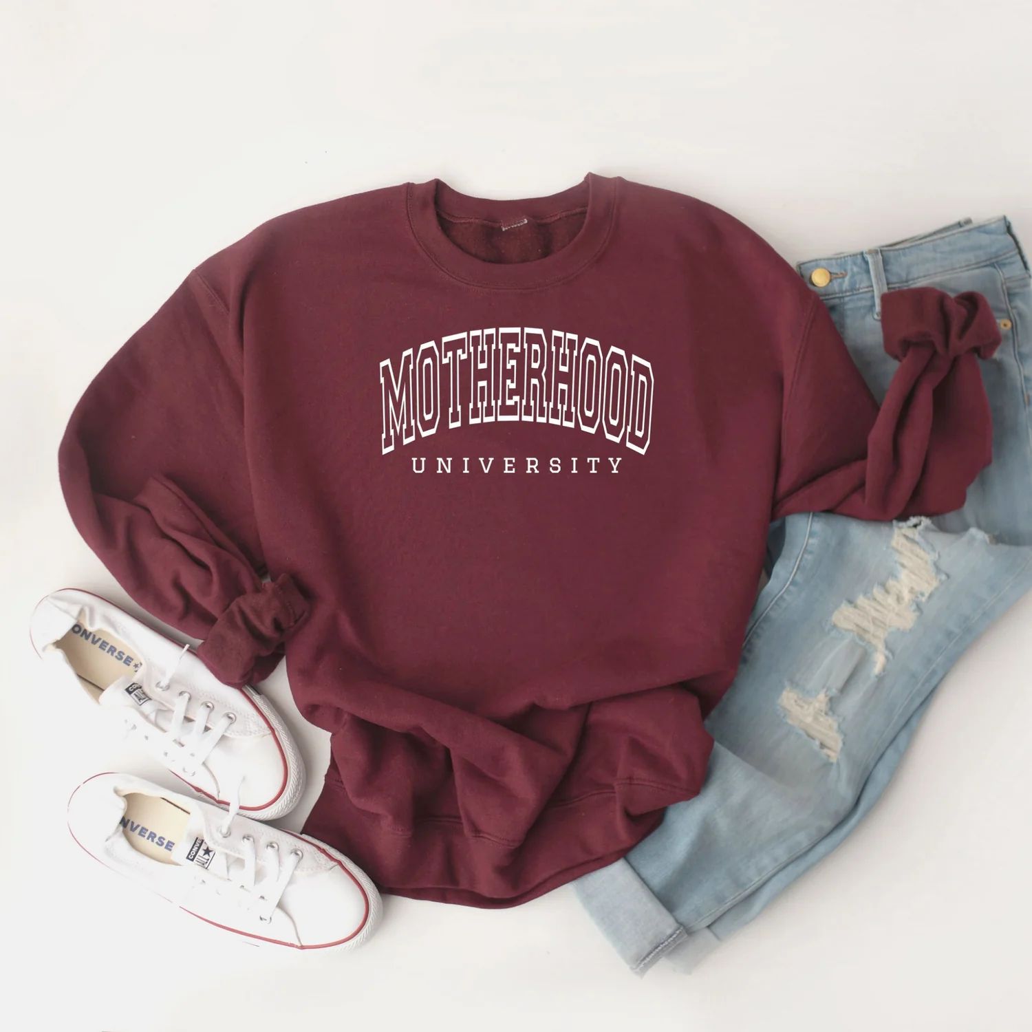 Motherhood University Graphic Sweatshirt, Maroon | SpearmintLOVE