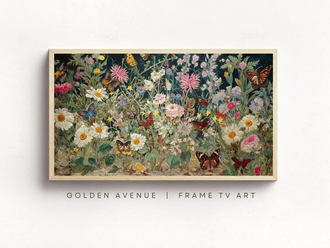 Samsung Frame TV Art Wildflowers Butterfly Garden Spring Dark - Etsy | Etsy (US)