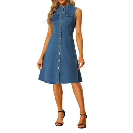 INSPIRE CHIC Style Denim Midi Dress for Women's Casual Sleeveless Distressed Jean Dress L Blue | Walmart (US)