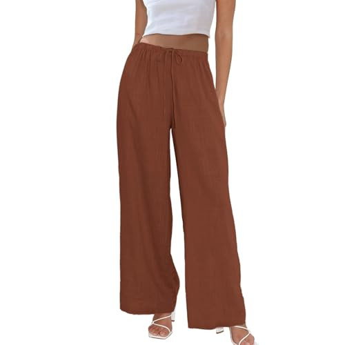 Duyang Womens Cotton Linen Palazzo Pants Drawstring Elastic Waist Casual Wide Leg Trousers with P... | Amazon (US)
