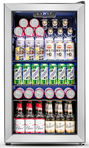 Feelfunn 3.2 Cu.Ft Mini Fridge with Glass Door - 126 Can Beverage Refrigerator Cooler for Drink Beer Wine Soda, Small Refrigerator for Bedroom Office Bar Dorm, 4 Adjustable Shelves, Silver | Amazon (US)
