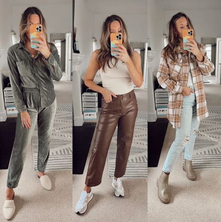 Everything from my recent Walmart Haul video linked here! #walmartpartner @walmartfashion 
Wearing a medium in the green set, size 7 in the faux leather pants, and a medium in the plaid shacket!

#LTKfit #LTKSeasonal #LTKstyletip