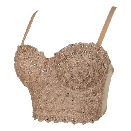 Women Sexy Embroidery Lace Bustier Crop Top Spaghetti Strap Push Up Bralette Glitter Sequins Rhinest | Walmart (US)