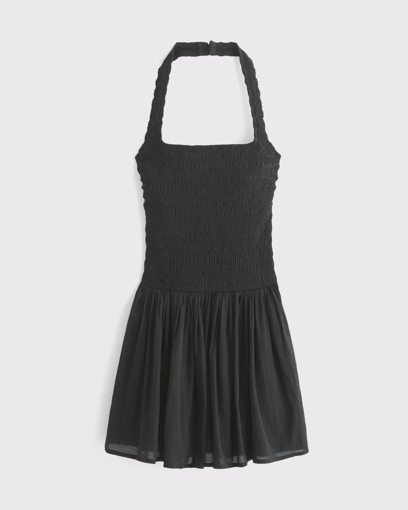 Abercrombie & Fitch Women's Drop-Waist Smocked Mini Dress in Black - Size XXS TALL | Abercrombie & Fitch (US)
