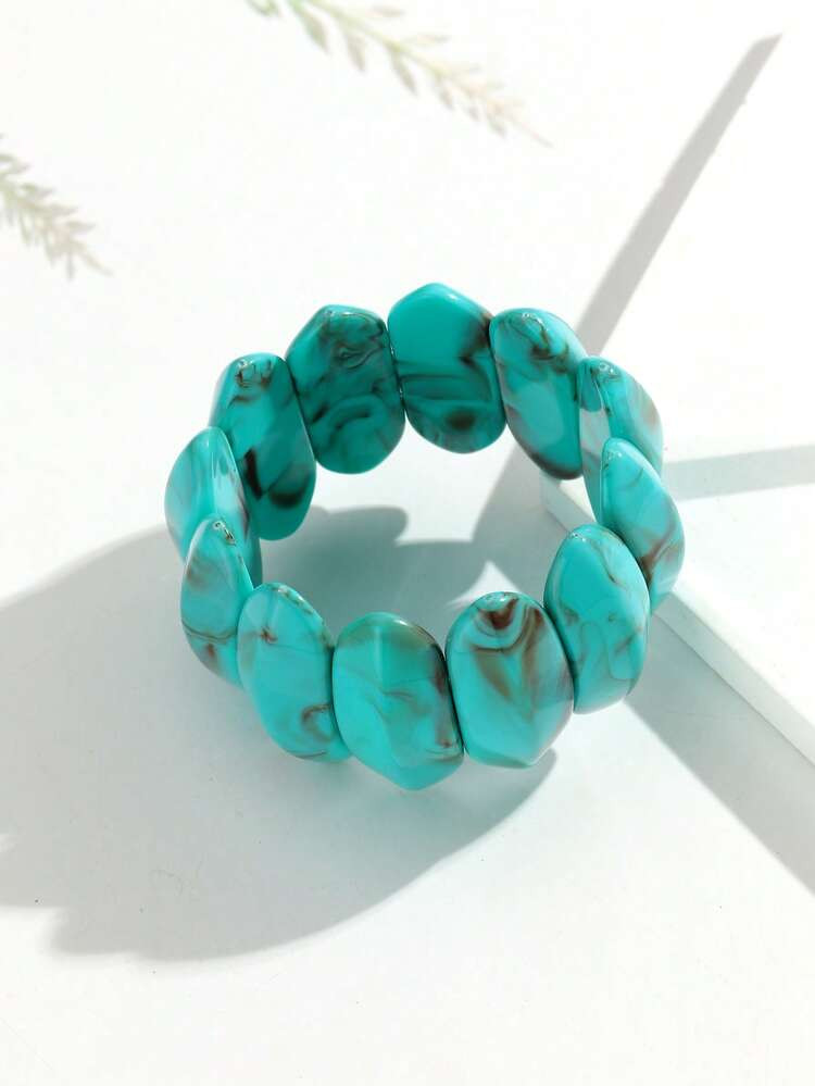 1pc Fashionable Turquoise Blue Resin Acrylic Asymmetrical Random Texture Bohemian Style Cuff Bracelet, Suitable For Women's Daily Wear, Holiday Gift | SHEIN