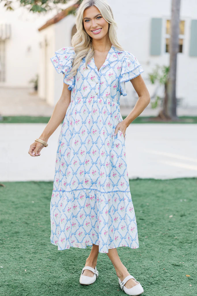 Know Your Strength Blue Floral Midi Dress | The Mint Julep Boutique