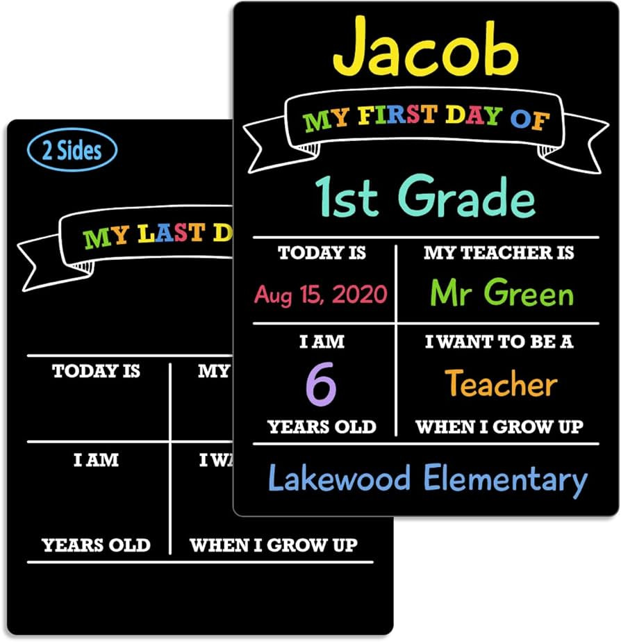 First Day of School Sign Board, 12″x8.5″ Photo Prop Sign (Double Sided), Wet Erase, Flexible ... | Amazon (US)
