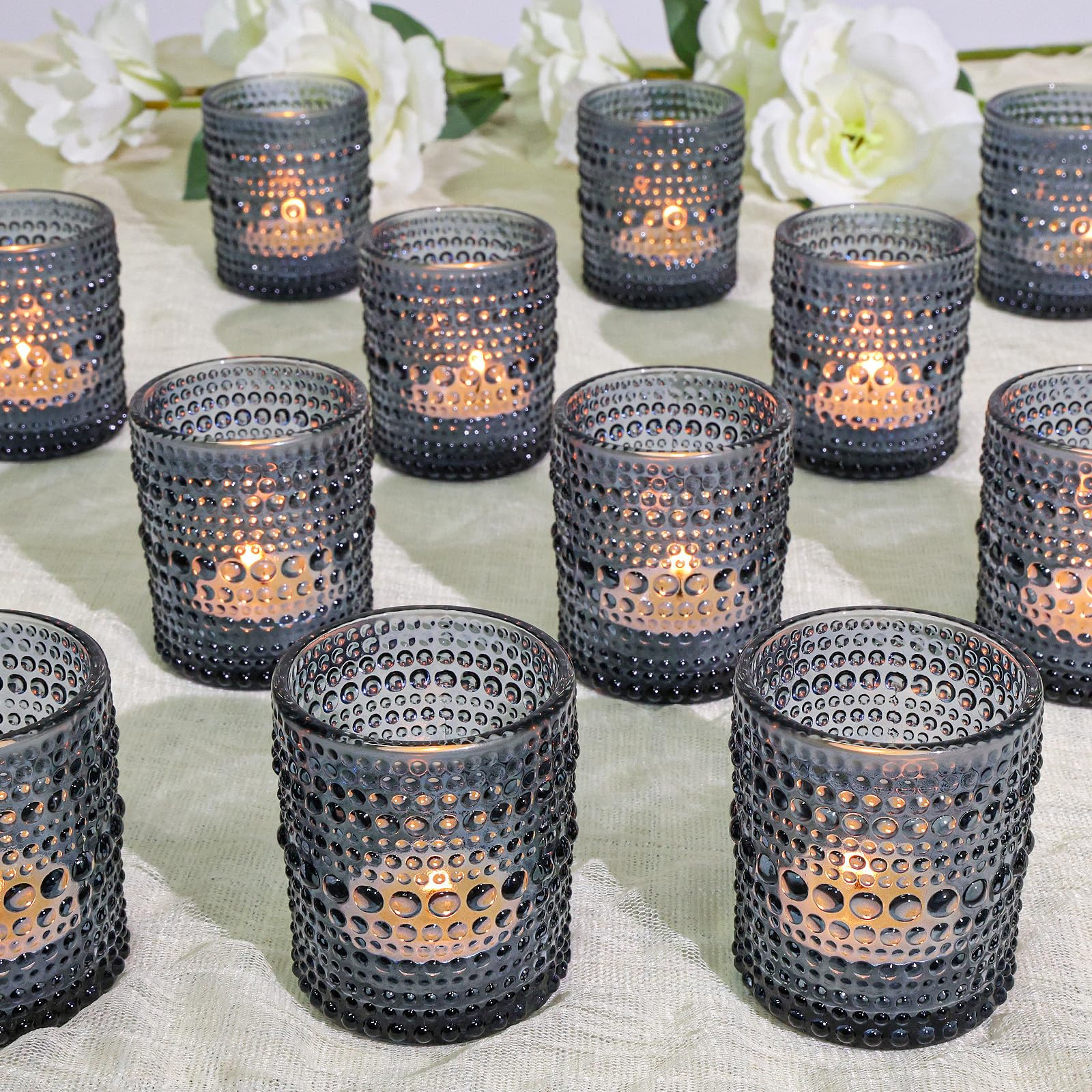 24 Pcs Votive Candle Holders, Dark Blue Glass Candle Holders Bulk for Table Centerpiece, Tea Ligh... | Amazon (US)