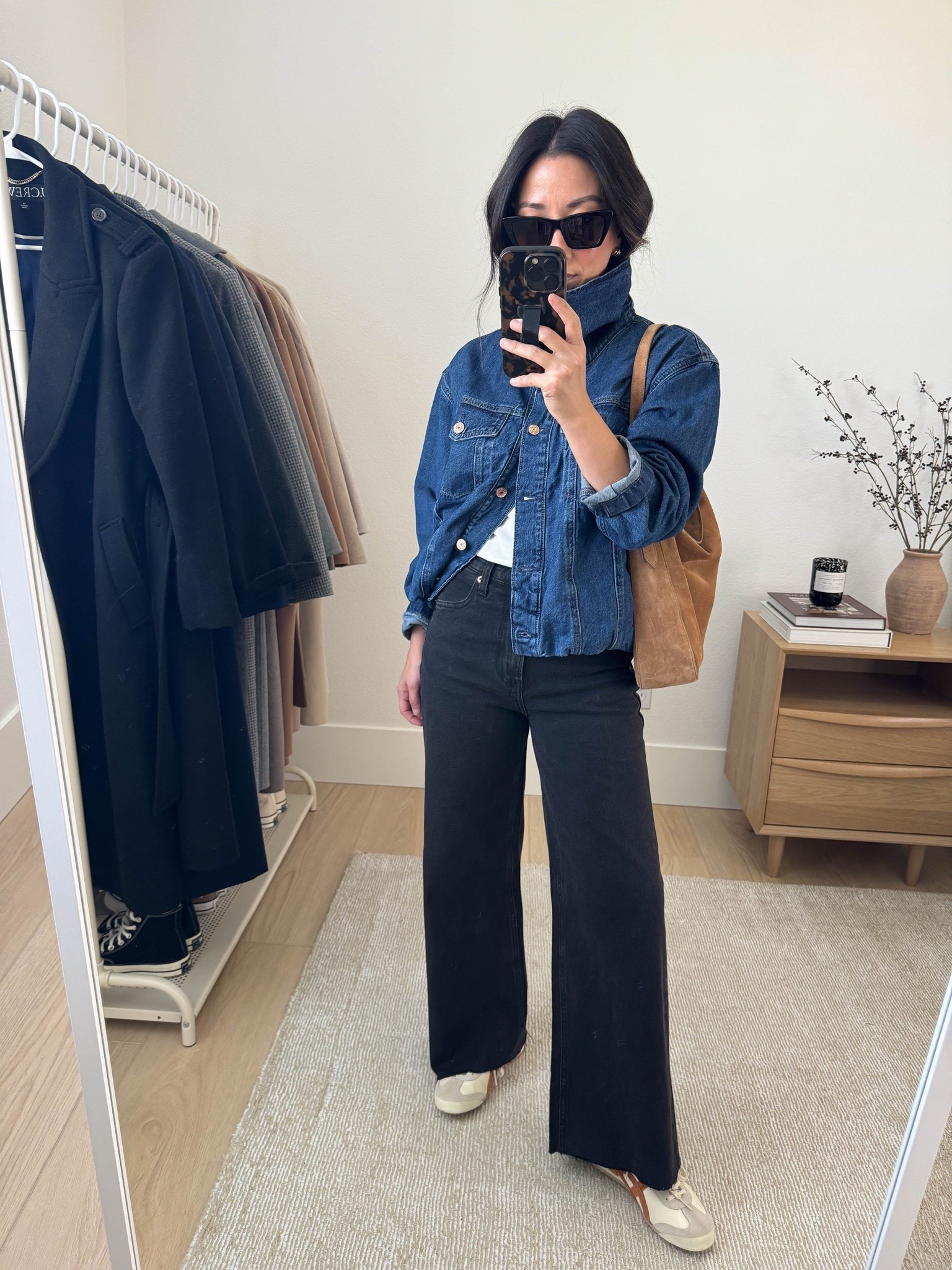 Gap Stride Wide Legged jeans. I really love the black wash - doesn't collect lint and moves so well. Very comfortable. These are the regular 25 and I cut the hems. This funnel neck denim jacket is SO GOOD. The fit is amazing and I love a large neck details

Gap jacket petite xs
Gap tee small
Gap jeans 25, cut hems
J.Crew bag
Onitsuka Tiger sneakers 4 mens

Fall outfits, fall style, petite style, jeans 

#LTKSeasonal #LTKFindsUnder100 #LTKPetite