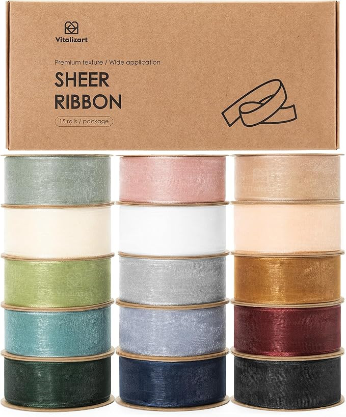 Vitalizart 1" x 150 Yd Organza Ribbon Mixed Color Sheer Ribbons Set 10 Yd x 15 Rolls Handmade for... | Amazon (US)