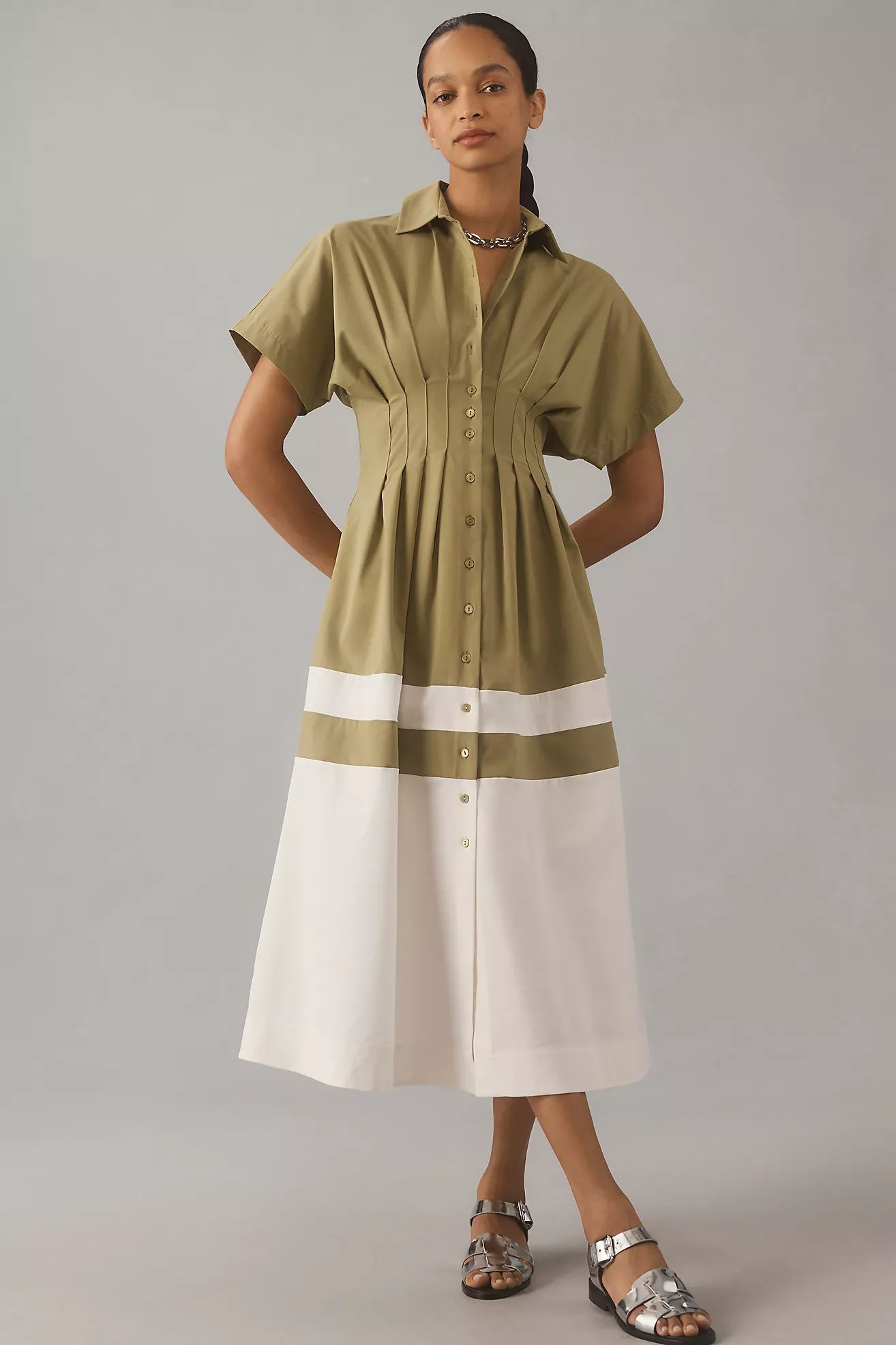 The Tobie Button-Front Pleated Shirt Dress by Exquise | Anthropologie (US)