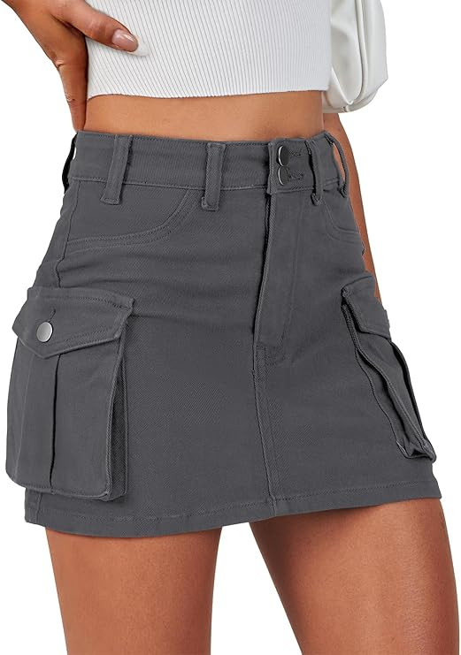 ANRABESS Cargo Skirt Women Button Mini Skirt with Pocket Y2k Bodycon 2025 Trendy Denim Jean Short... | Amazon (US)