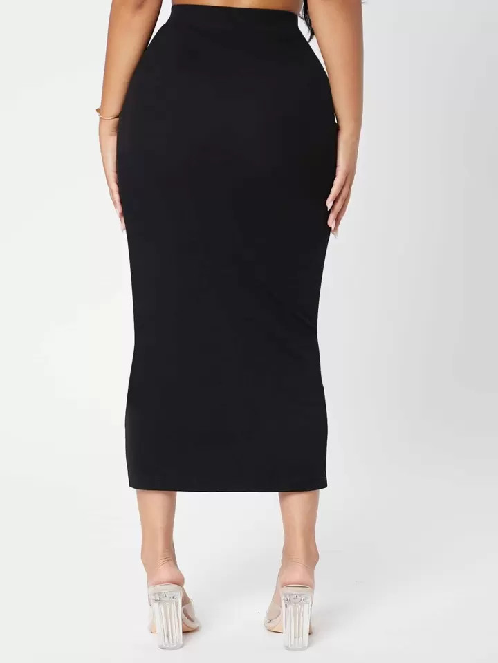 SHEIN PETITE Solid Pencil Black Bodycon Skirt | SHEIN
