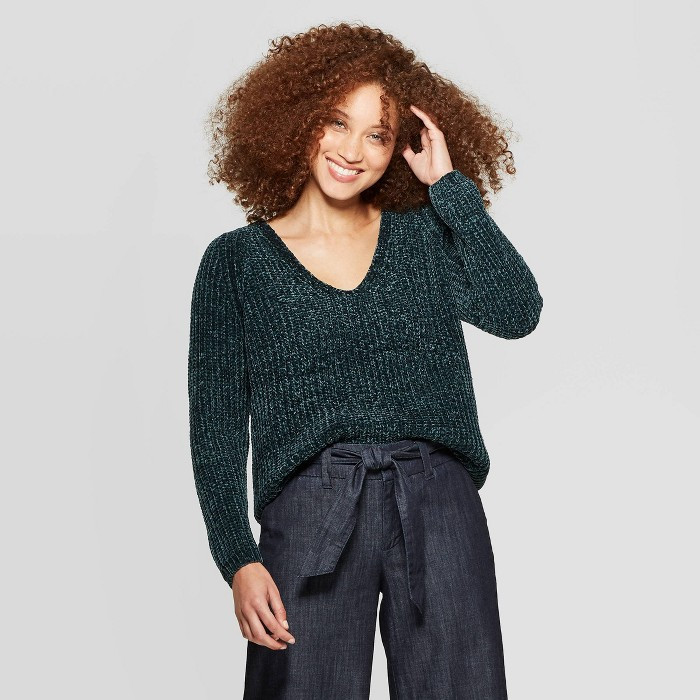 Women's Long Sleeve V-Neck Chenille Pullover Sweater - A New Day™ | Target