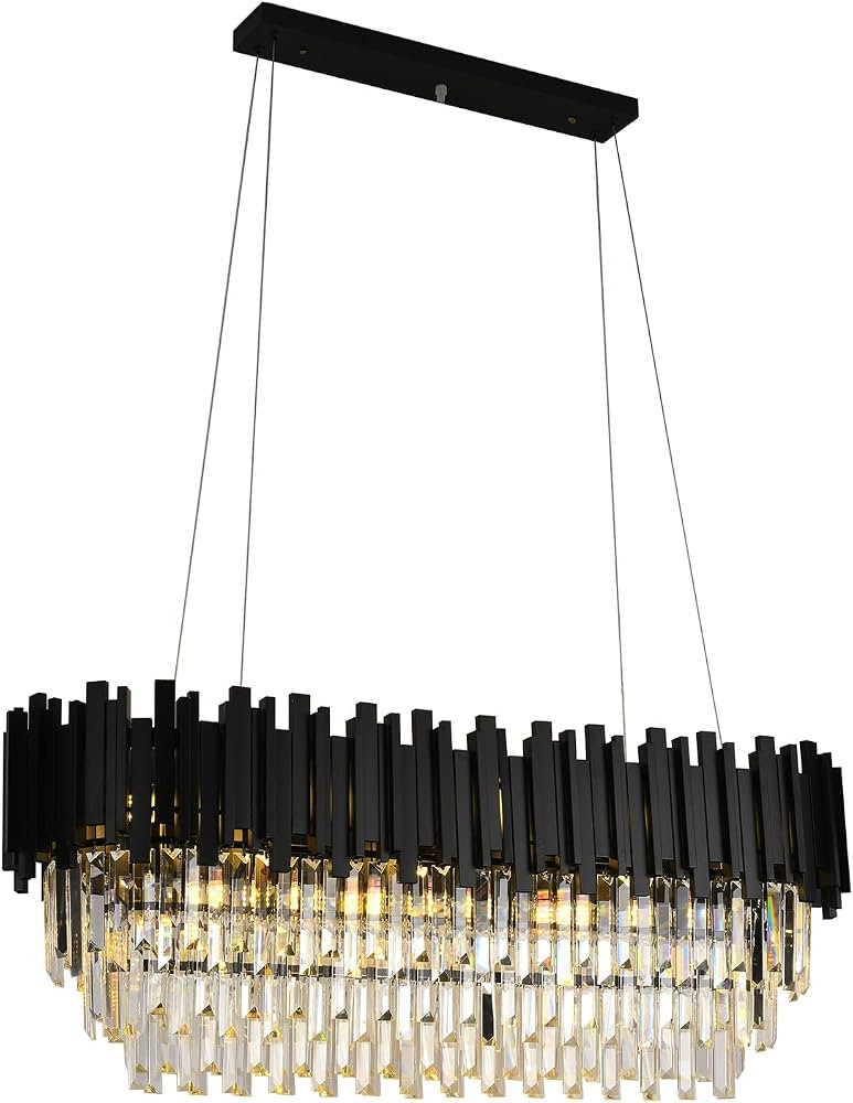 Afficat Modern Rectangular Black Crystal Chandelier Ceiling Lighting Hanging Pendant Light Fixtur... | Amazon (US)